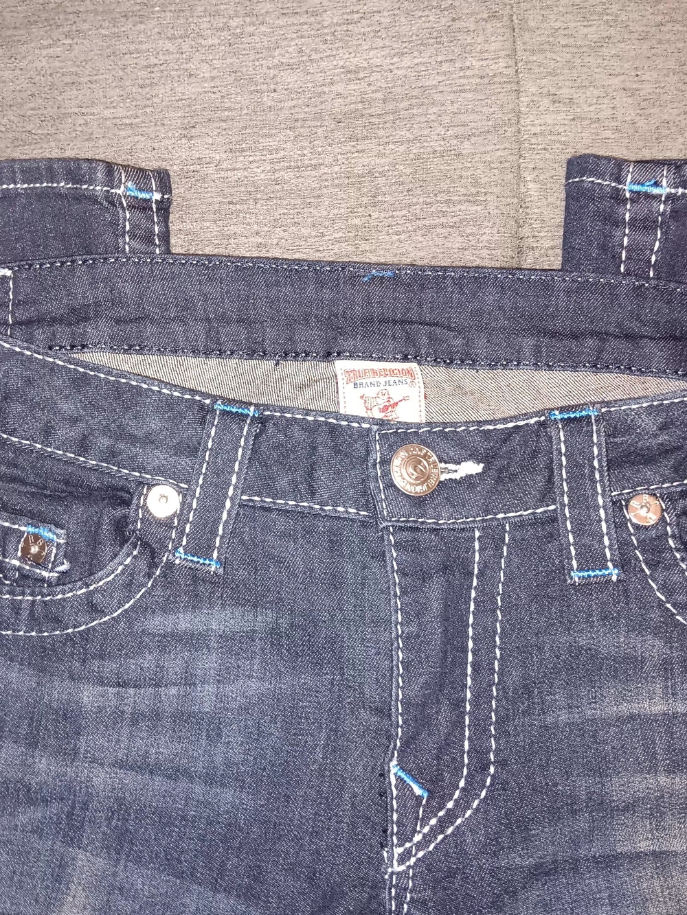 True Religion Women's Dark Indigo Bootcut Jeans with Light Blue Embroidery - Picture 7 of 7